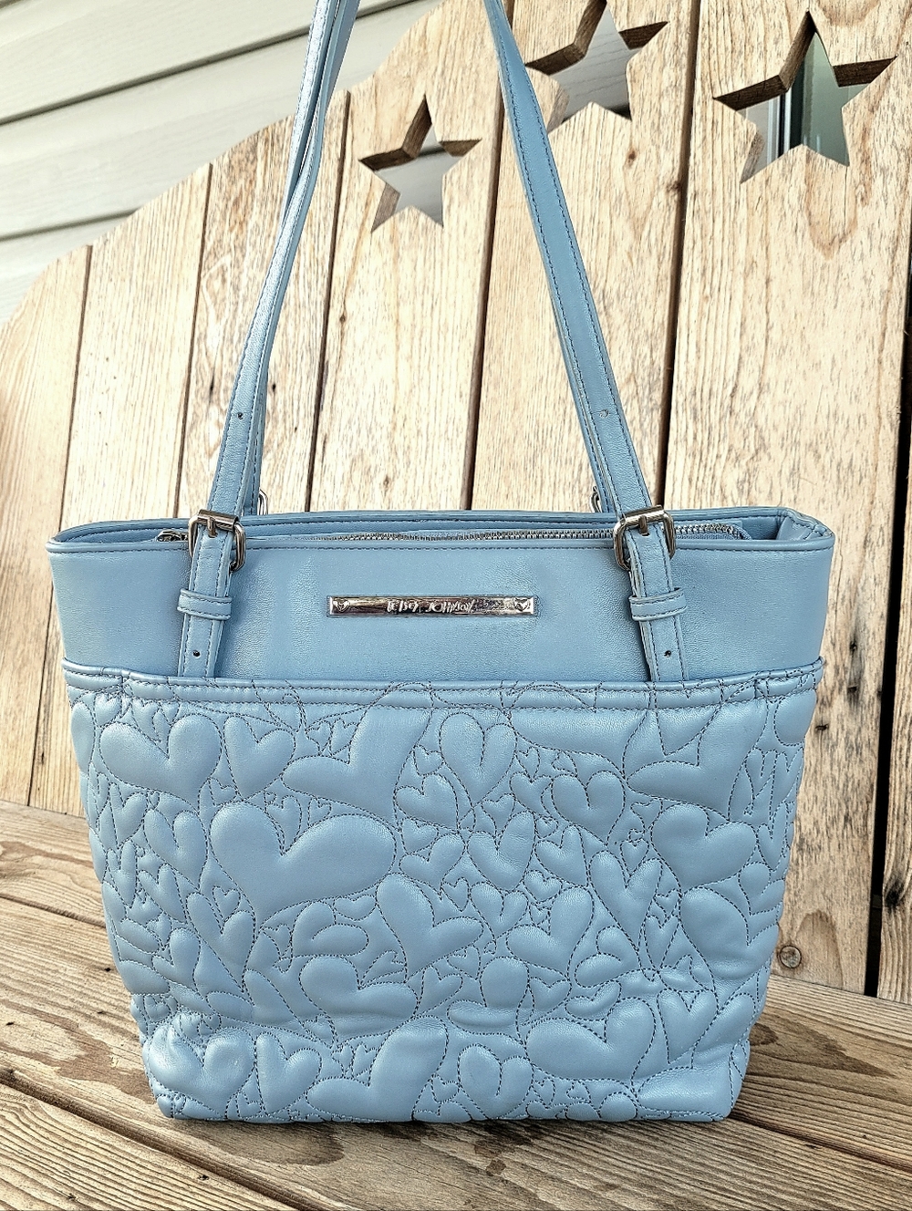 Betsey Johnson Quilted Heart Blue Robin Egg Shoulder Tote Handbag